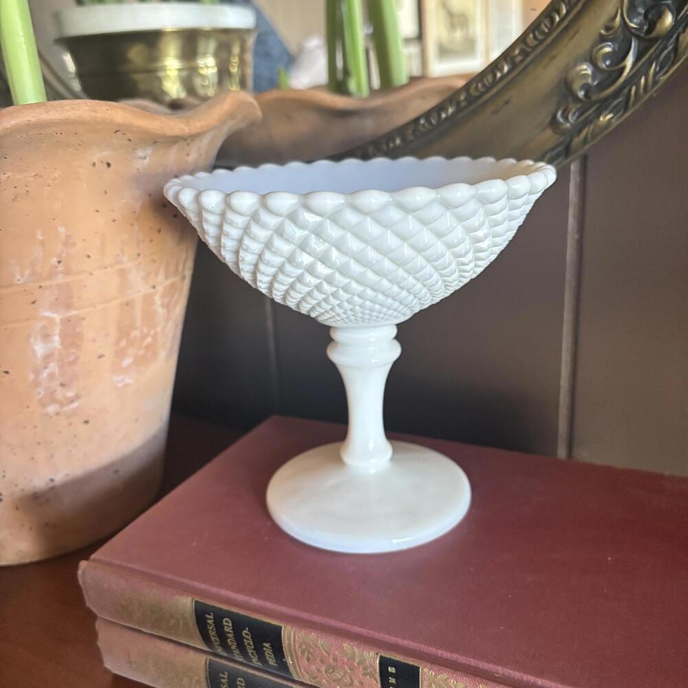Vintage Westmoreland Milk‎ Glass Diamond Hobnail Candy Dish Home Decor